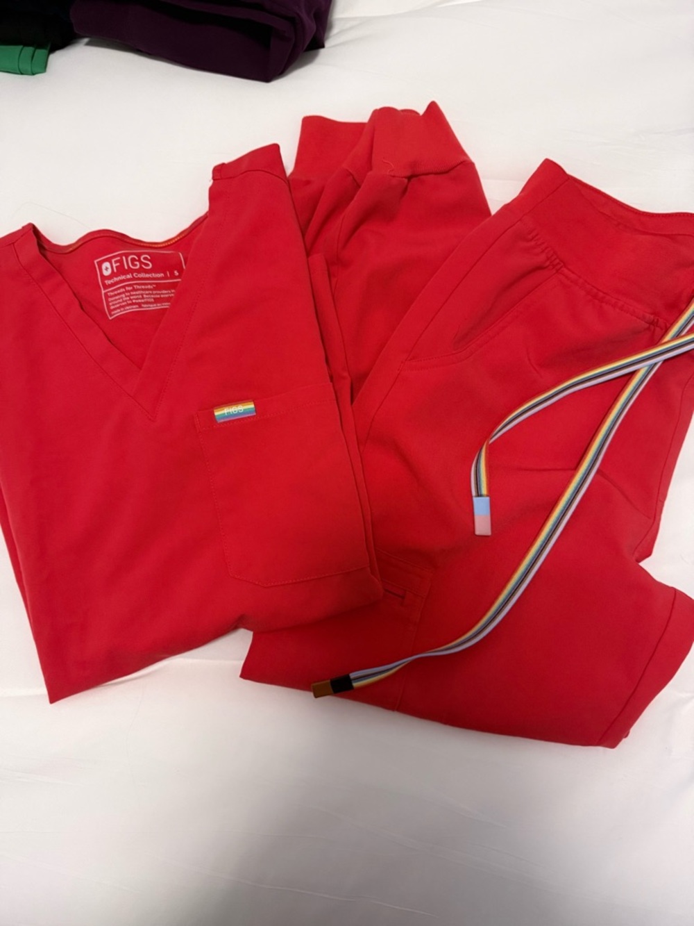 FIGS Women's Coral Scrub Top and Jogger Pants with Rainbow Drawstring